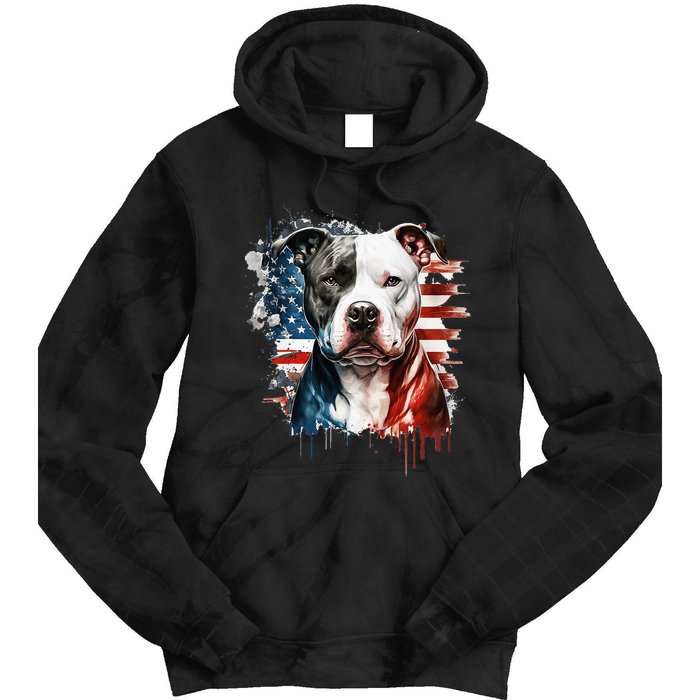 Patriotic Canine A Pitbull with American Flag Tie Dye Hoodie