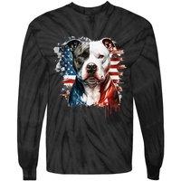 Patriotic Canine A Pitbull with American Flag Tie-Dye Long Sleeve Shirt