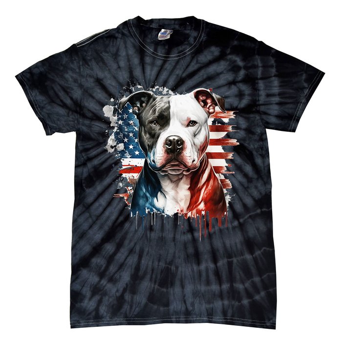 Patriotic Canine A Pitbull with American Flag Tie-Dye T-Shirt