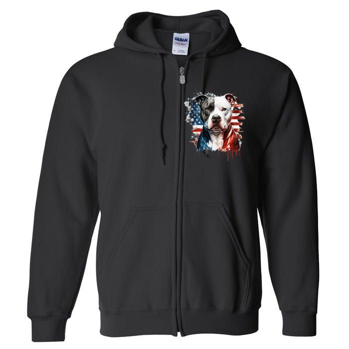 Patriotic Canine A Pitbull with American Flag Full Zip Hoodie