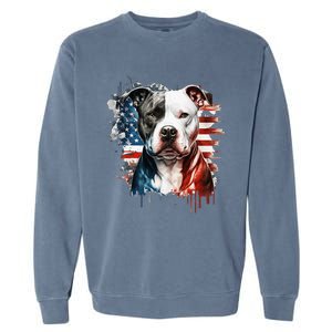 Patriotic Canine A Pitbull with American Flag Garment-Dyed Sweatshirt