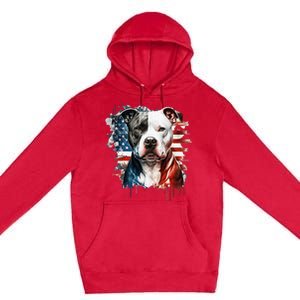 Patriotic Canine A Pitbull with American Flag Premium Pullover Hoodie