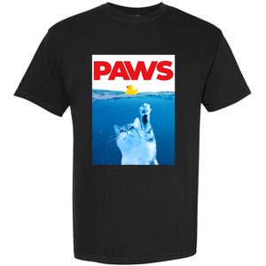 PAWS Cat And Yellow Rubber Duck Cute Kitten Funny Cat Parody Garment-Dyed Heavyweight T-Shirt