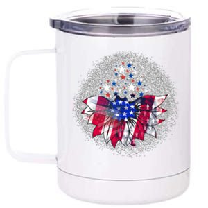 Patriotic Celebration Americas Independence Flag Sunflower Gift 12 oz Stainless Steel Tumbler Cup