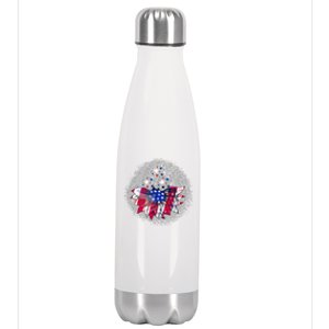 Patriotic Celebration Americas Independence Flag Sunflower Gift Stainless Steel Insulated Water Bottle