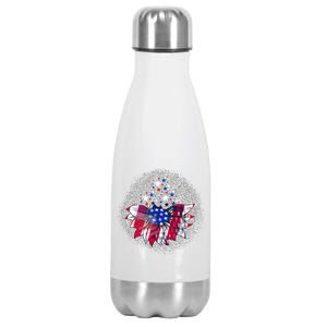 Patriotic Celebration Americas Independence Flag Sunflower Gift Stainless Steel Insulated Water Bottle