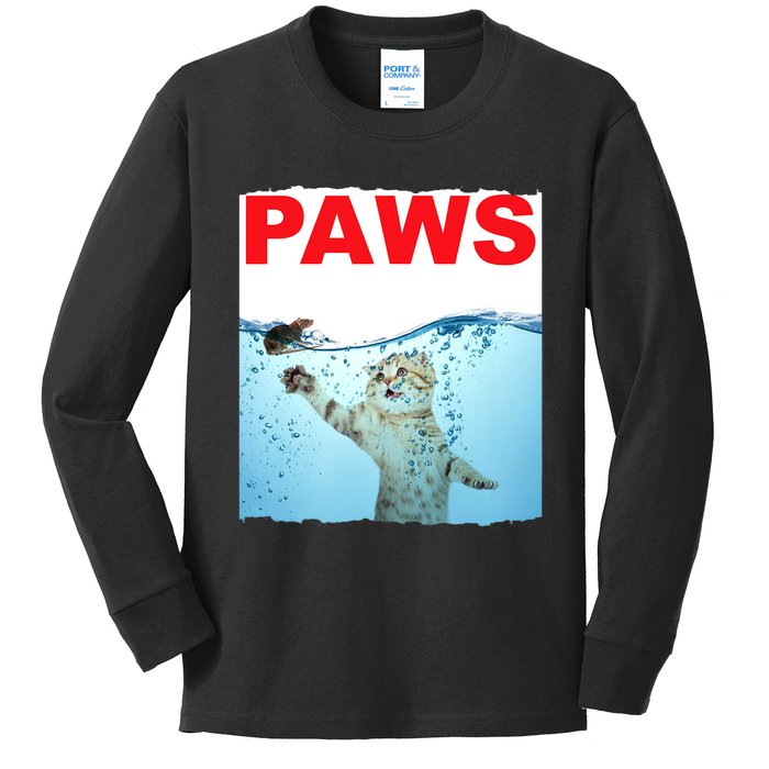 Paws Cat And Mouse Top, Cute Funny Cat Lover Paro Kids Long Sleeve Shirt