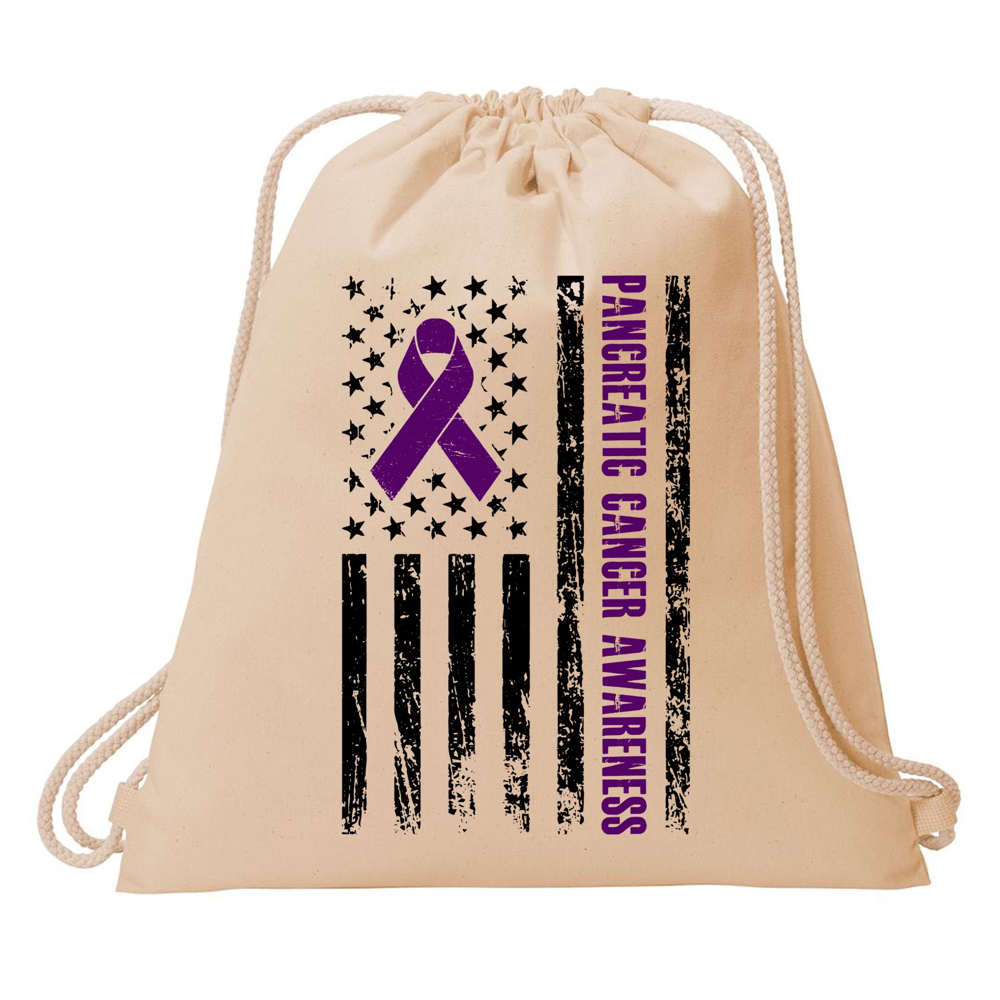 Pancreatic Cancer Awareness Purple Ribbon Drawstring Bag