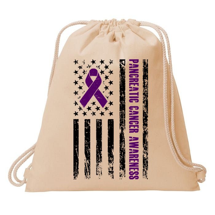 Pancreatic Cancer Awareness Purple Ribbon Drawstring Bag