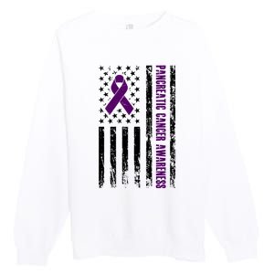 Pancreatic Cancer Awareness Purple Ribbon Premium Crewneck Sweatshirt