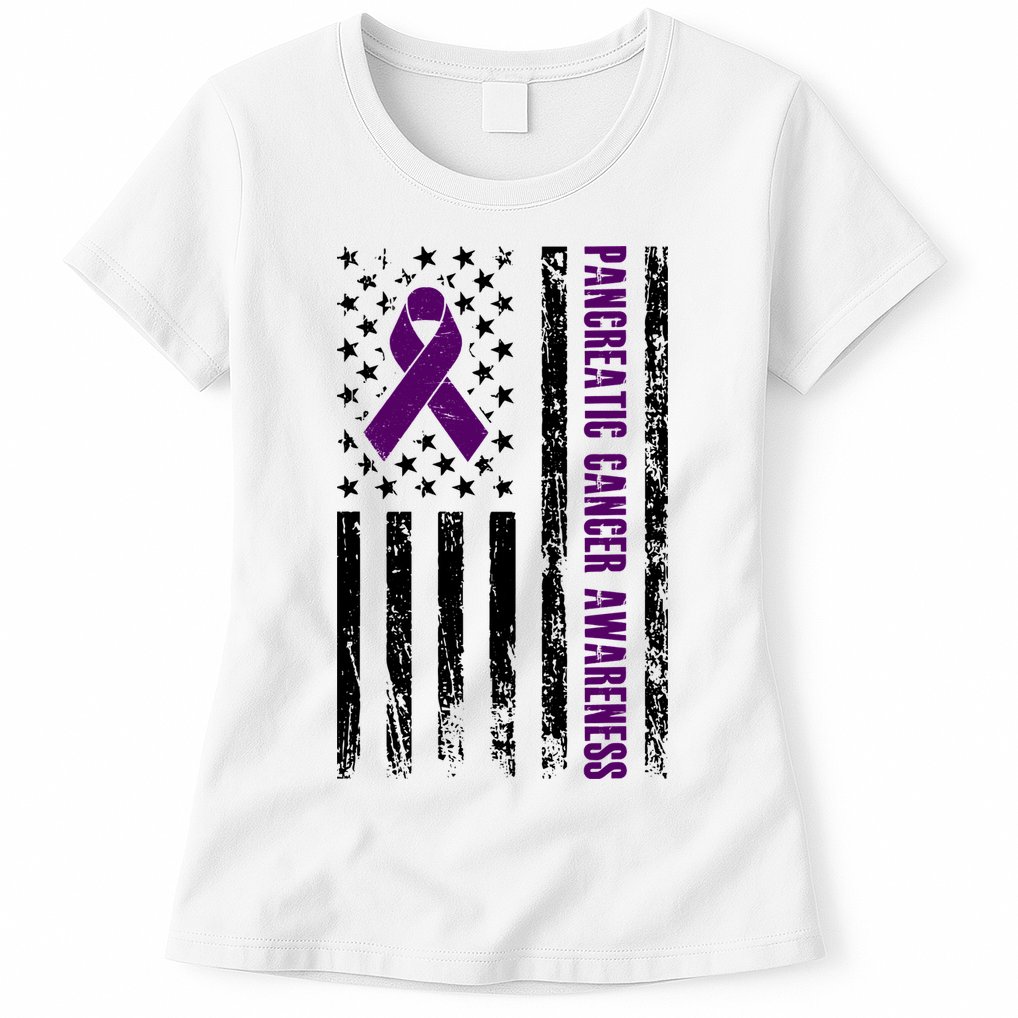 Pancreatic Cancer Awareness Purple Ribbon Womens T-Shirt