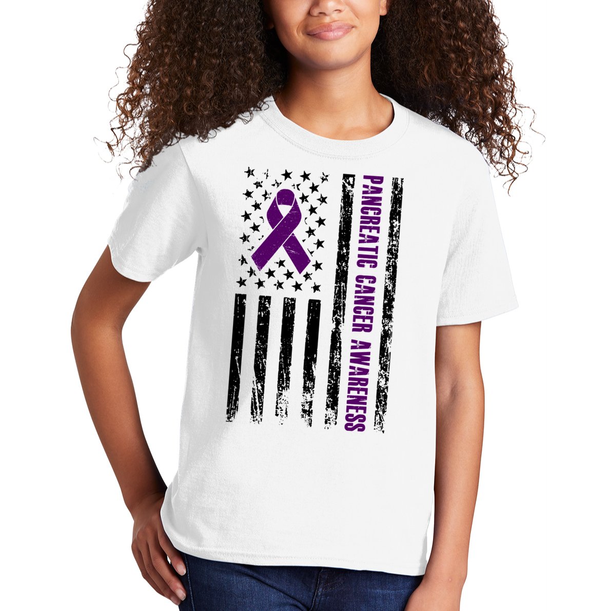Pancreatic Cancer Awareness Purple Ribbon Kids T-Shirt