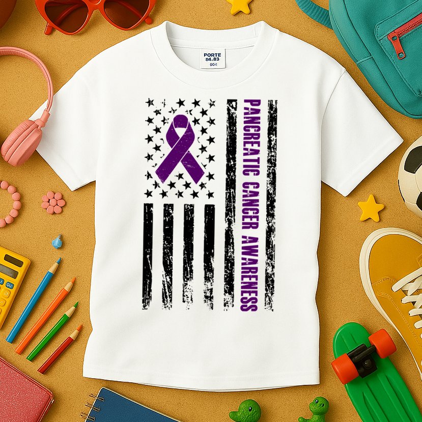 Pancreatic Cancer Awareness Purple Ribbon Kids T-Shirt