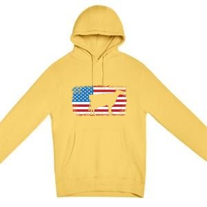 Patriotic Cow American Flag Usa July 4th Distressed Retro Gift Premium Pullover Hoodie