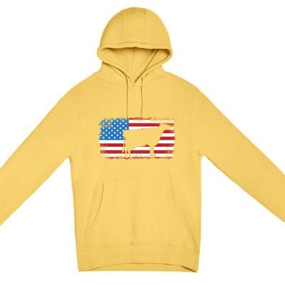 Patriotic Cow American Flag Usa July 4th Distressed Retro Gift Premium Pullover Hoodie