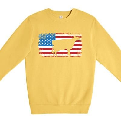 Patriotic Cow American Flag Usa July 4th Distressed Retro Gift Premium Crewneck Sweatshirt