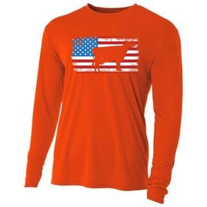 Patriotic Cow American Flag Usa July 4th Distressed Retro Gift Cooling Performance Long Sleeve Crew