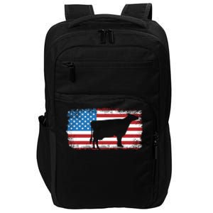 Patriotic Cow American Flag Usa July 4th Distressed Retro Gift Impact Tech Backpack