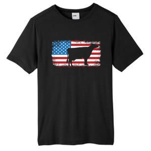 Patriotic Cow American Flag Usa July 4th Distressed Retro Gift Tall Fusion ChromaSoft Performance T-Shirt