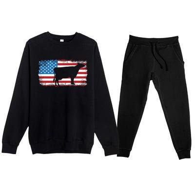 Patriotic Cow American Flag Usa July 4th Distressed Retro Gift Premium Crewneck Sweatsuit Set