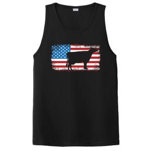 Patriotic Cow American Flag Usa July 4th Distressed Retro Gift PosiCharge Competitor Tank