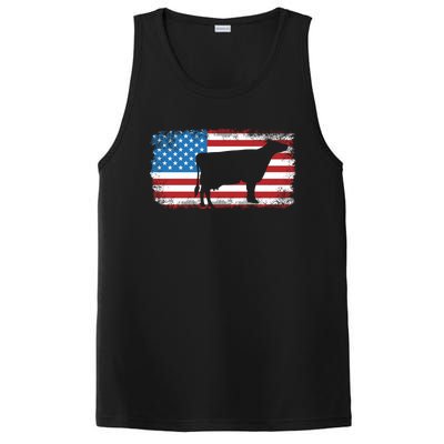 Patriotic Cow American Flag Usa July 4th Distressed Retro Gift PosiCharge Competitor Tank