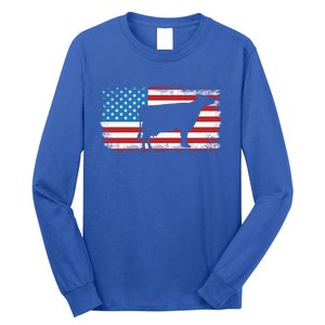 Patriotic Cow American Flag Usa July 4th Distressed Retro Gift Long Sleeve Shirt