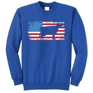 Patriotic Cow American Flag Usa July 4th Distressed Retro Gift Sweatshirt