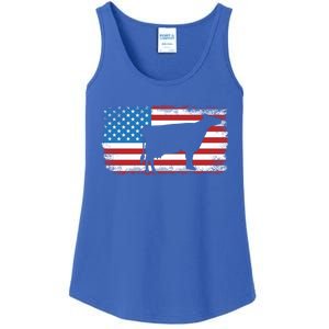 Patriotic Cow American Flag Usa July 4th Distressed Retro Gift Ladies Essential Tank