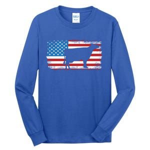 Patriotic Cow American Flag Usa July 4th Distressed Retro Gift Tall Long Sleeve T-Shirt