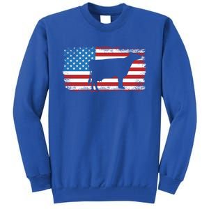 Patriotic Cow American Flag Usa July 4th Distressed Retro Gift Tall Sweatshirt