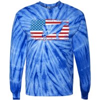 Patriotic Cow American Flag Usa July 4th Distressed Retro Gift Tie-Dye Long Sleeve Shirt