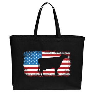 Patriotic Cow American Flag Usa July 4th Distressed Retro Gift Cotton Canvas Jumbo Tote