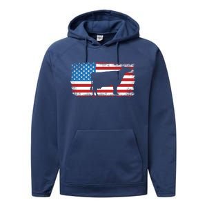 Patriotic Cow American Flag Usa July 4th Distressed Retro Gift Performance Fleece Hoodie