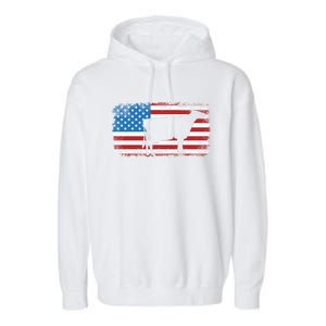 Patriotic Cow American Flag Usa July 4th Distressed Retro Gift Garment-Dyed Fleece Hoodie