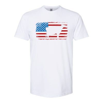 Patriotic Cow American Flag Usa July 4th Distressed Retro Gift Softstyle CVC T-Shirt