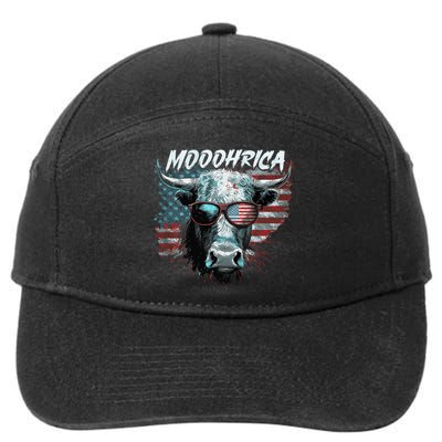 Patriotic Cow American Flag Mooohrica 4th Of July Farmer Gift 7-Panel Snapback Hat