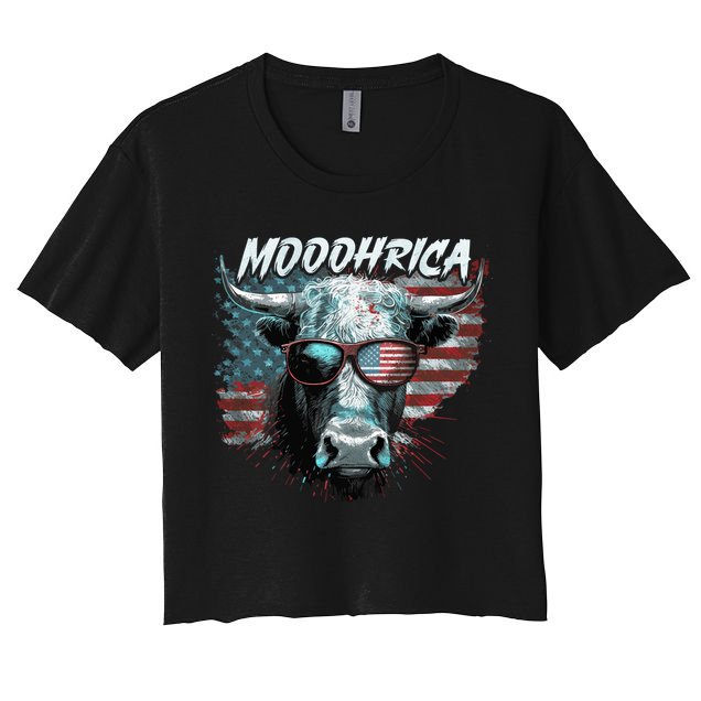 Patriotic Cow American Flag Mooohrica 4th Of July Farmer Gift Crop Top