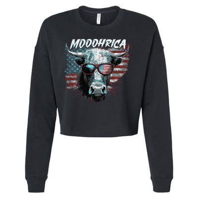 Patriotic Cow American Flag Mooohrica 4th Of July Farmer Gift Cropped Pullover Crew