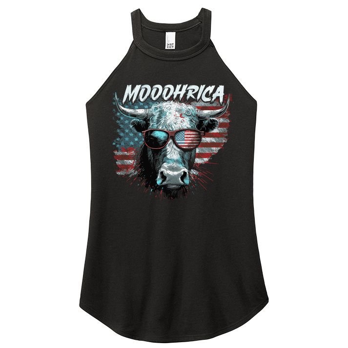 Patriotic Cow American Flag Mooohrica 4th Of July Farmer Gift Women's Perfect Tri Rocker Tank