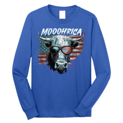 Patriotic Cow American Flag Mooohrica 4th Of July Farmer Gift Long Sleeve Shirt