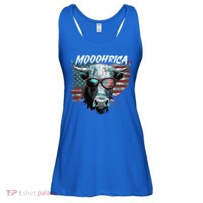 Patriotic Cow American Flag Mooohrica 4th Of July Farmer Gift Ladies Essential Flowy Tank