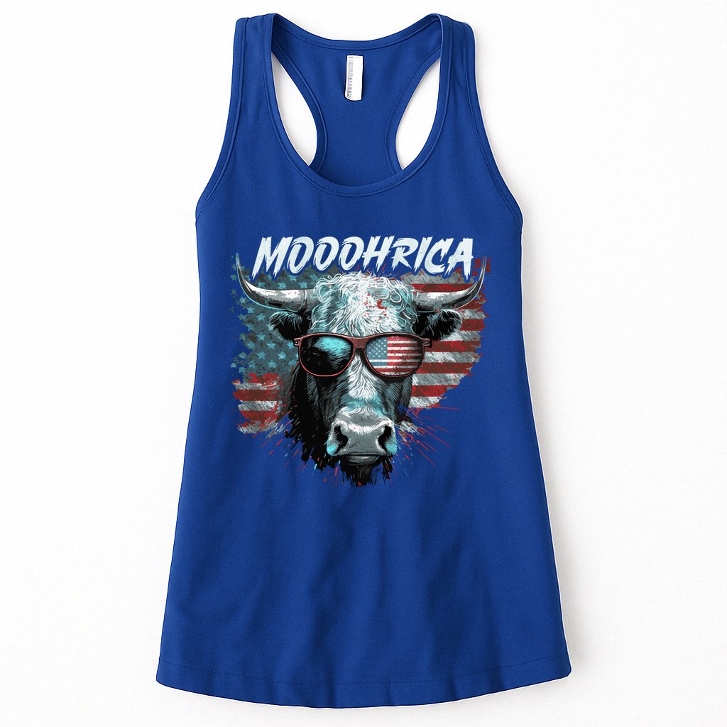 Patriotic Cow American Flag Mooohrica 4th Of July Farmer Gift Womens Tank Top