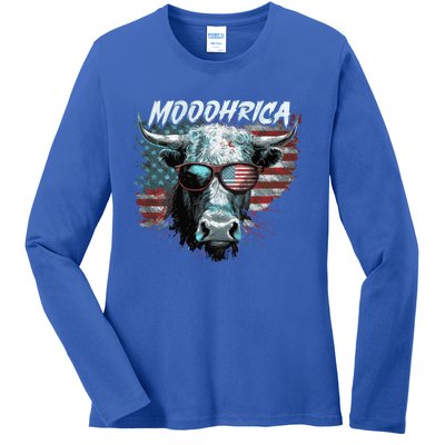 Patriotic Cow American Flag Mooohrica 4th Of July Farmer Gift Ladies Long Sleeve Shirt