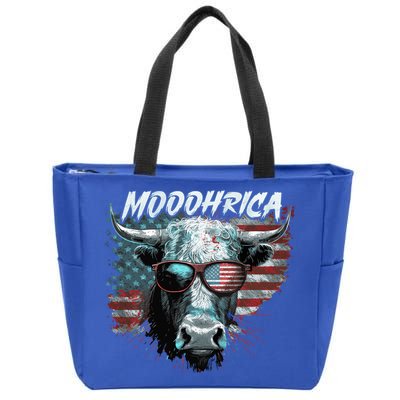 Patriotic Cow American Flag Mooohrica 4th Of July Farmer Gift Zip Tote Bag