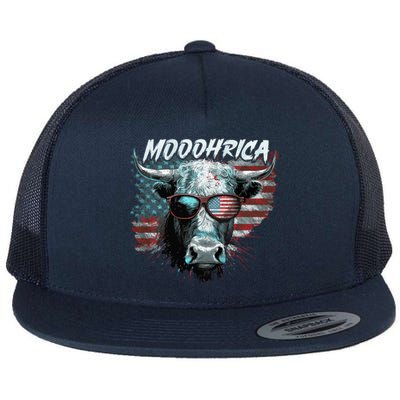 Patriotic Cow American Flag Mooohrica 4th Of July Farmer Gift Flat Bill Trucker Hat