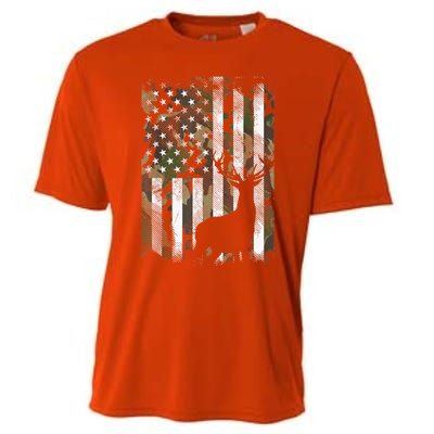 Patriotic Camo American Flag Deer Hunter Hunting Gift Cooling Performance Crew T-Shirt