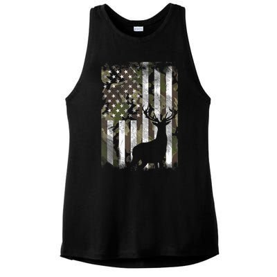 Patriotic Camo American Flag Deer Hunter Hunting Gift Ladies PosiCharge Tri-Blend Wicking Tank