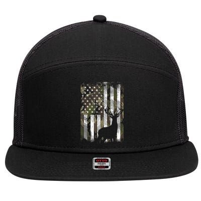 Patriotic Camo American Flag Deer Hunter Hunting Gift 7 Panel Mesh Trucker Snapback Hat