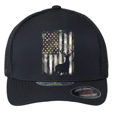 Patriotic Camo American Flag Deer Hunter Hunting Gift Flexfit Unipanel Trucker Cap